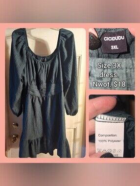 Bluish-Green Textured Peasant Dress - 3XL